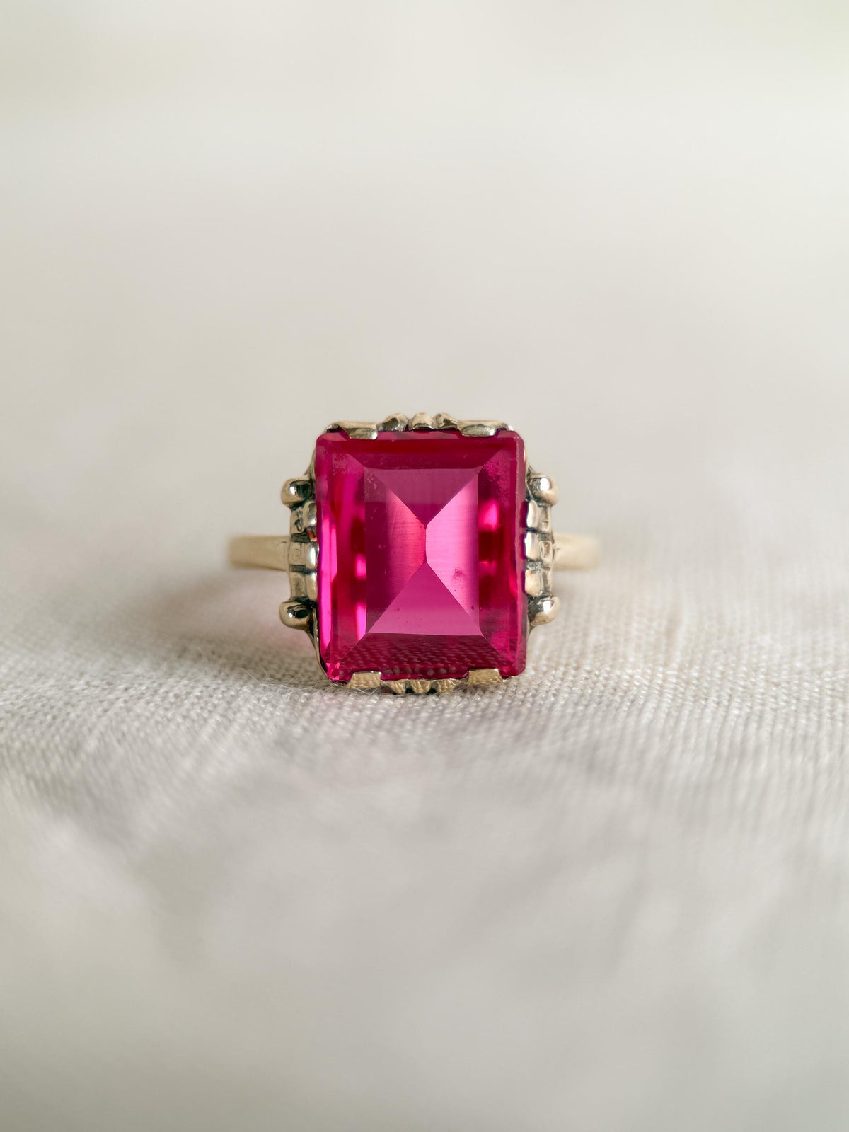 Antique 1930s Art Nouveau Ruby Ring, 10k Gold