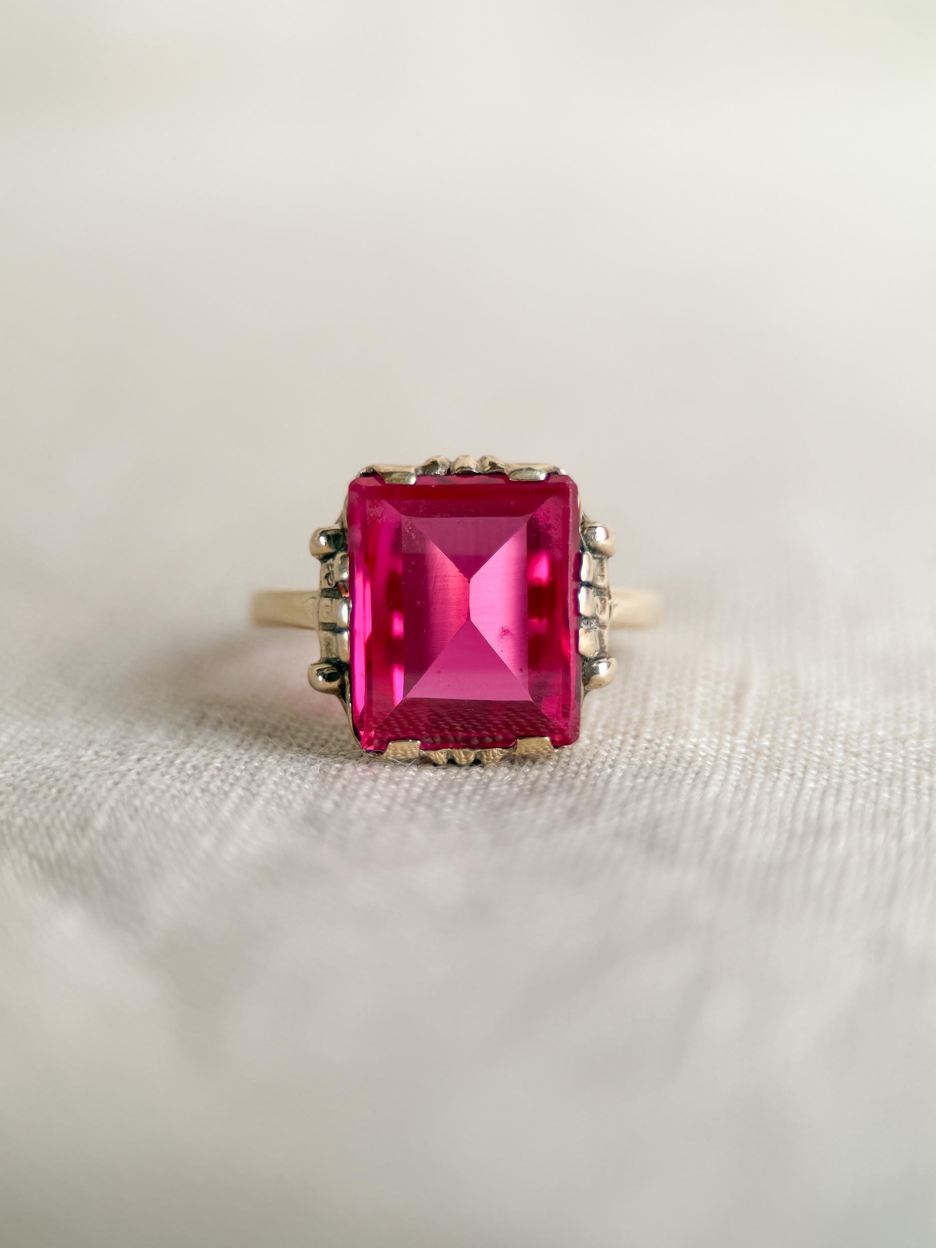 Antique 1930s Art Nouveau Ruby Ring, 10k Gold