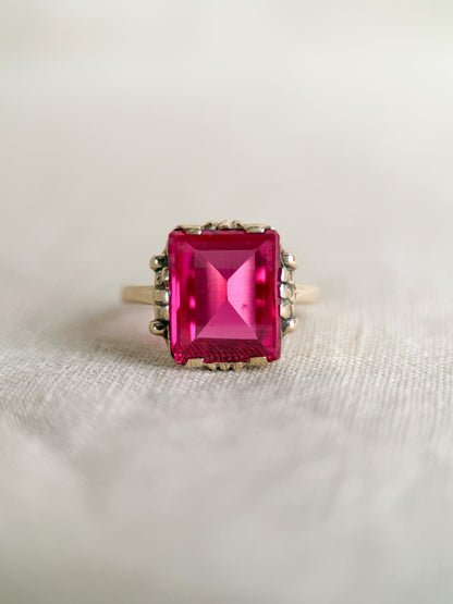 Antique 1930s Art Nouveau Ruby Ring, 10k Gold