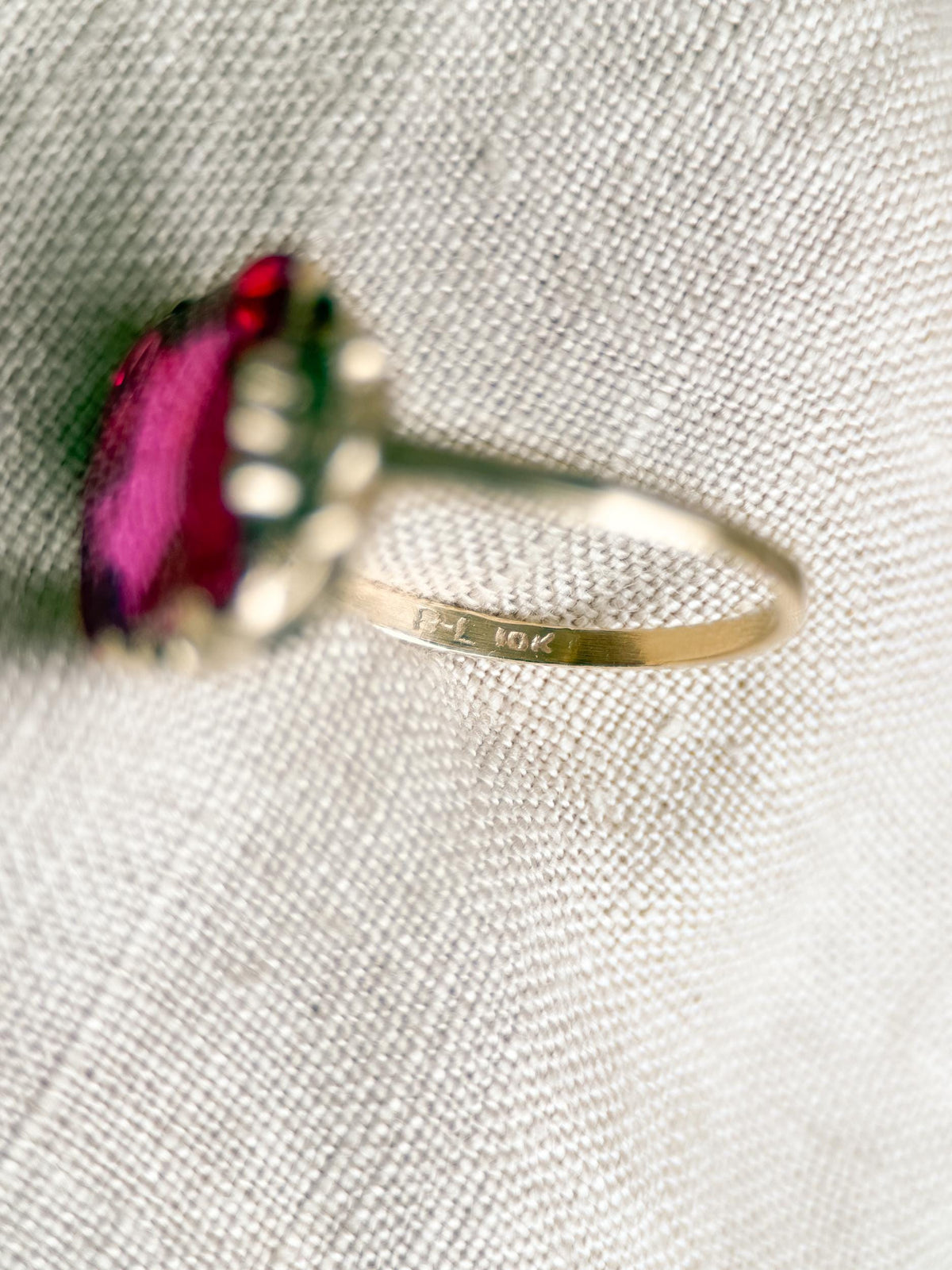 Antique 1930s Art Nouveau Ruby Ring, 10k Gold