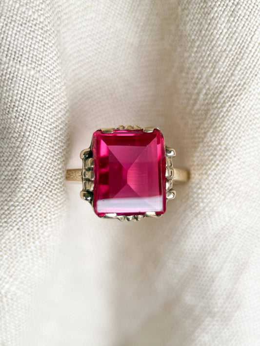 Antique 1930s Art Nouveau Ruby Ring, 10k Gold