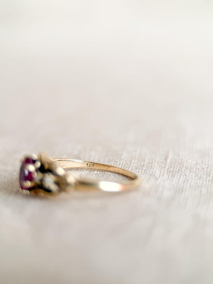 Antique 1900s Art Nouveau Ruby Ring, 14k Gold