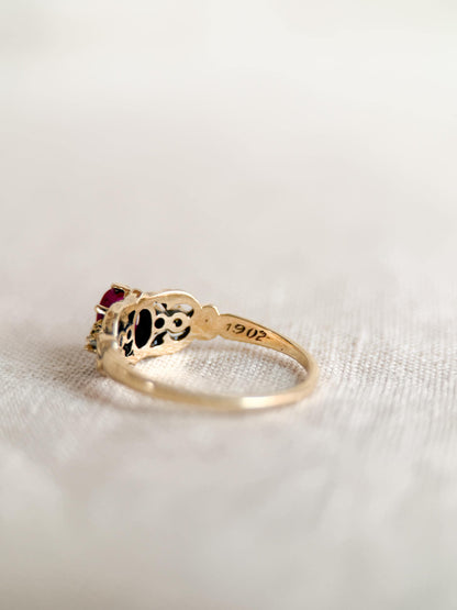 Antique 1900s Art Nouveau Ruby Ring, 14k Gold