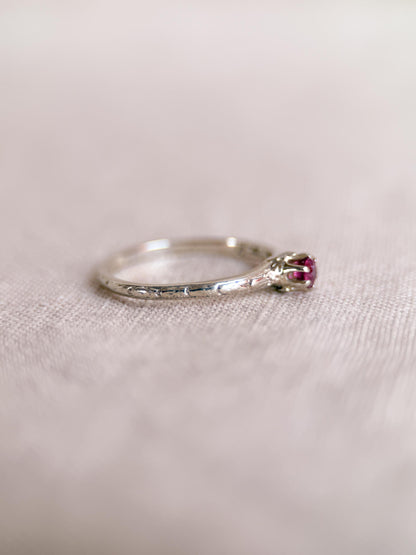 Vintage Ruby Ring, 14k White Gold, Antique Filigree Art Deco Engagement Ring, 1930s Jewelry