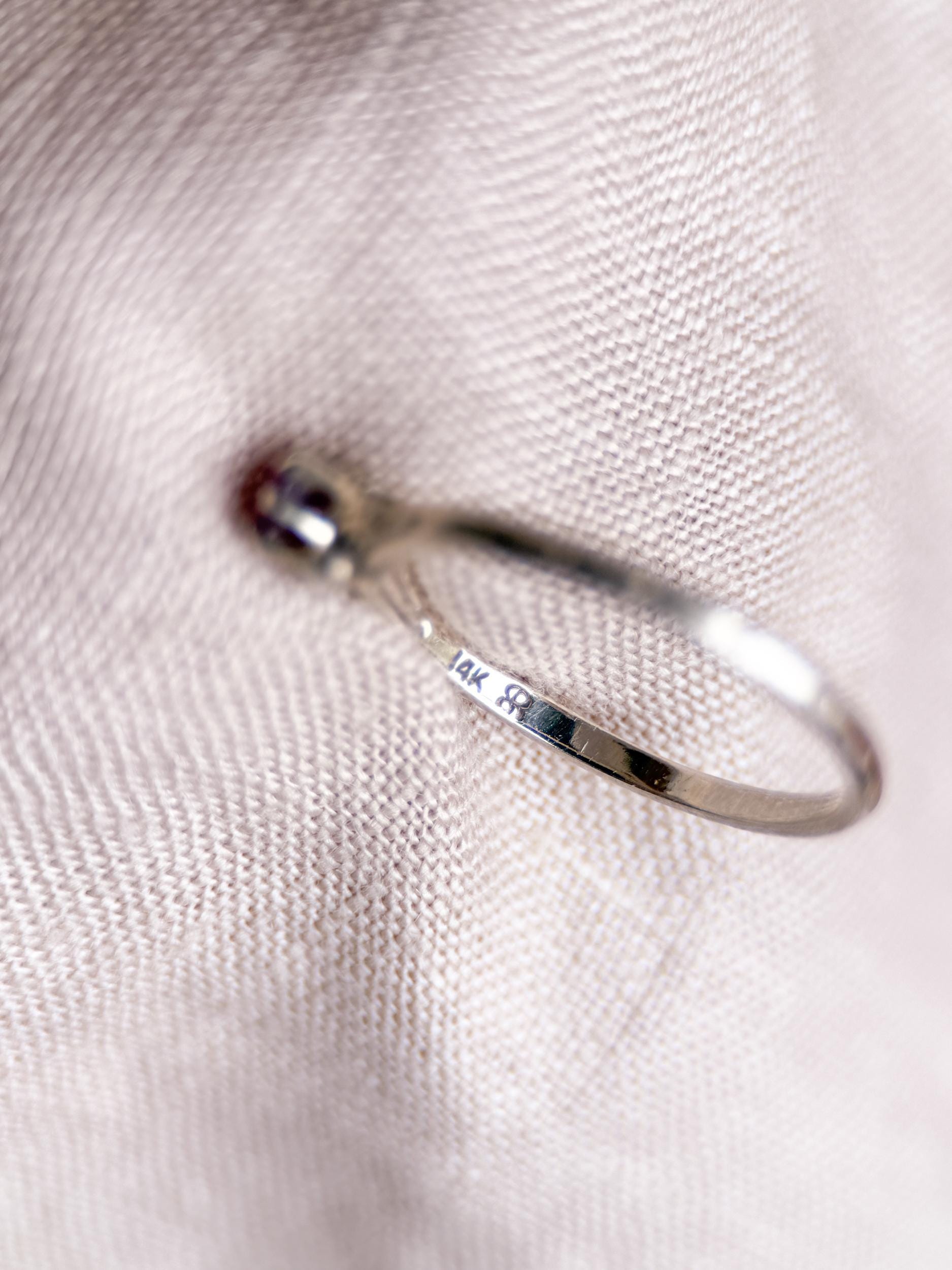 Antique 1930s Art Nouveau Ruby Ring, 14k White Gold