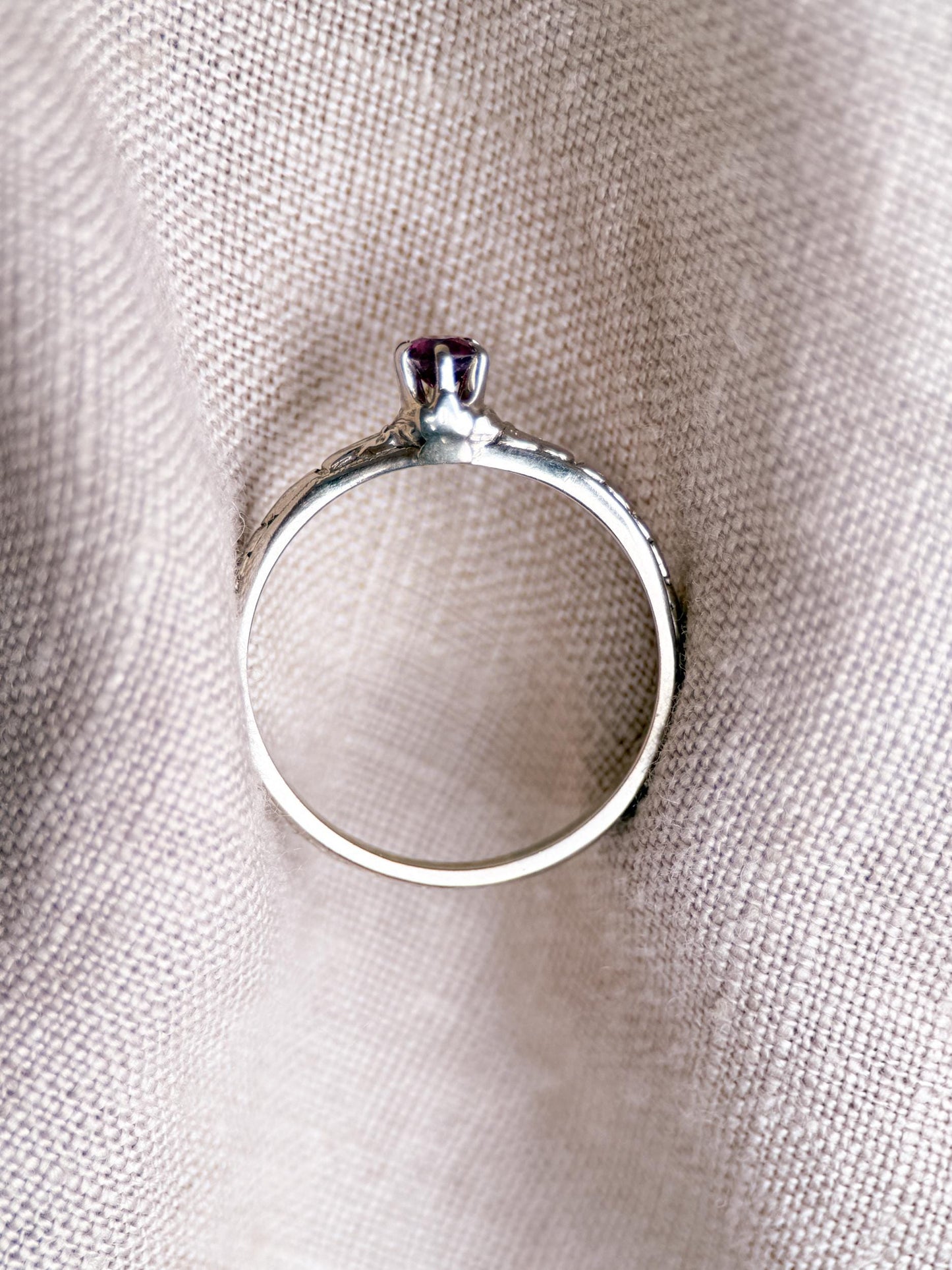 Antique 1930s Art Nouveau Ruby Ring, 14k White Gold