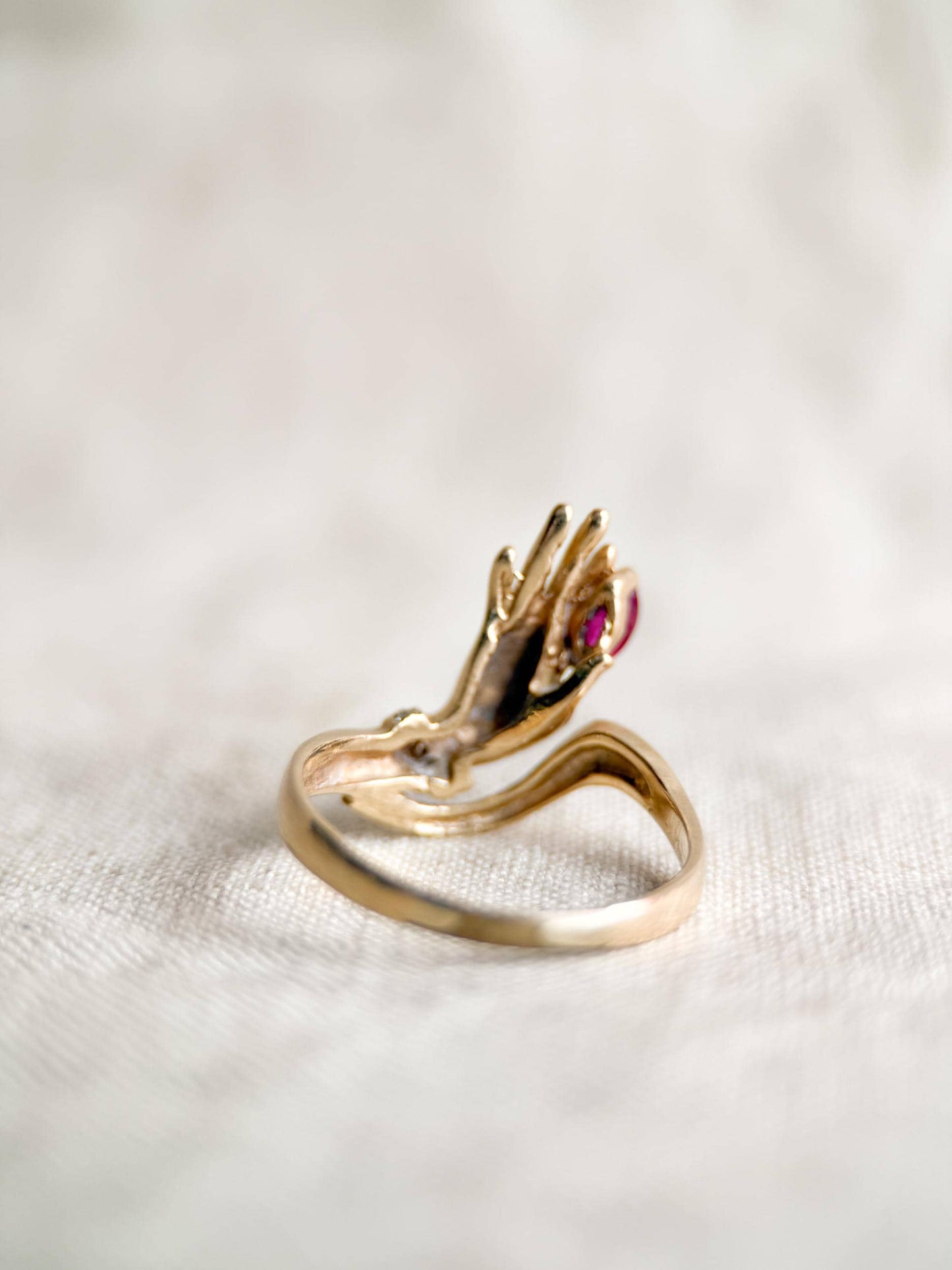 Vintage 1990s Ruby Hand Ring in 14k Gold
