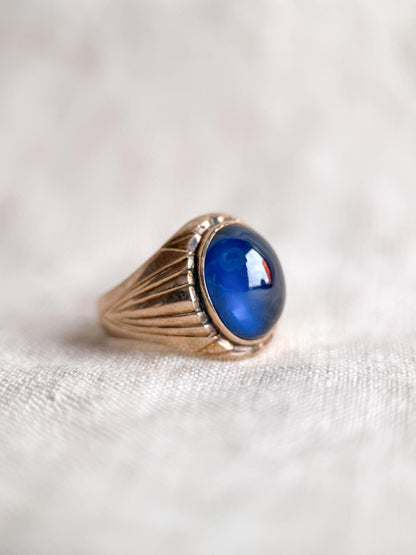 Vintage Blue Sapphire Ring, 14k Gold, Oval Cabochon Statement Ring, 1960s Bold Jewelry