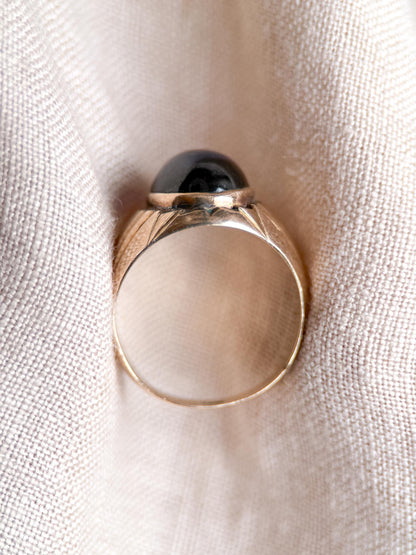 Vintage Blue Sapphire Ring, 14k Gold, Oval Cabochon Statement Ring, 1960s Bold Jewelry