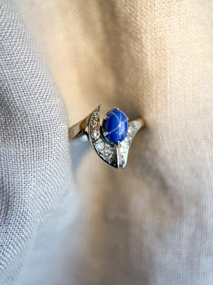 Vintage 1940s Star Sapphire & Diamond Ring, 10k White Gold