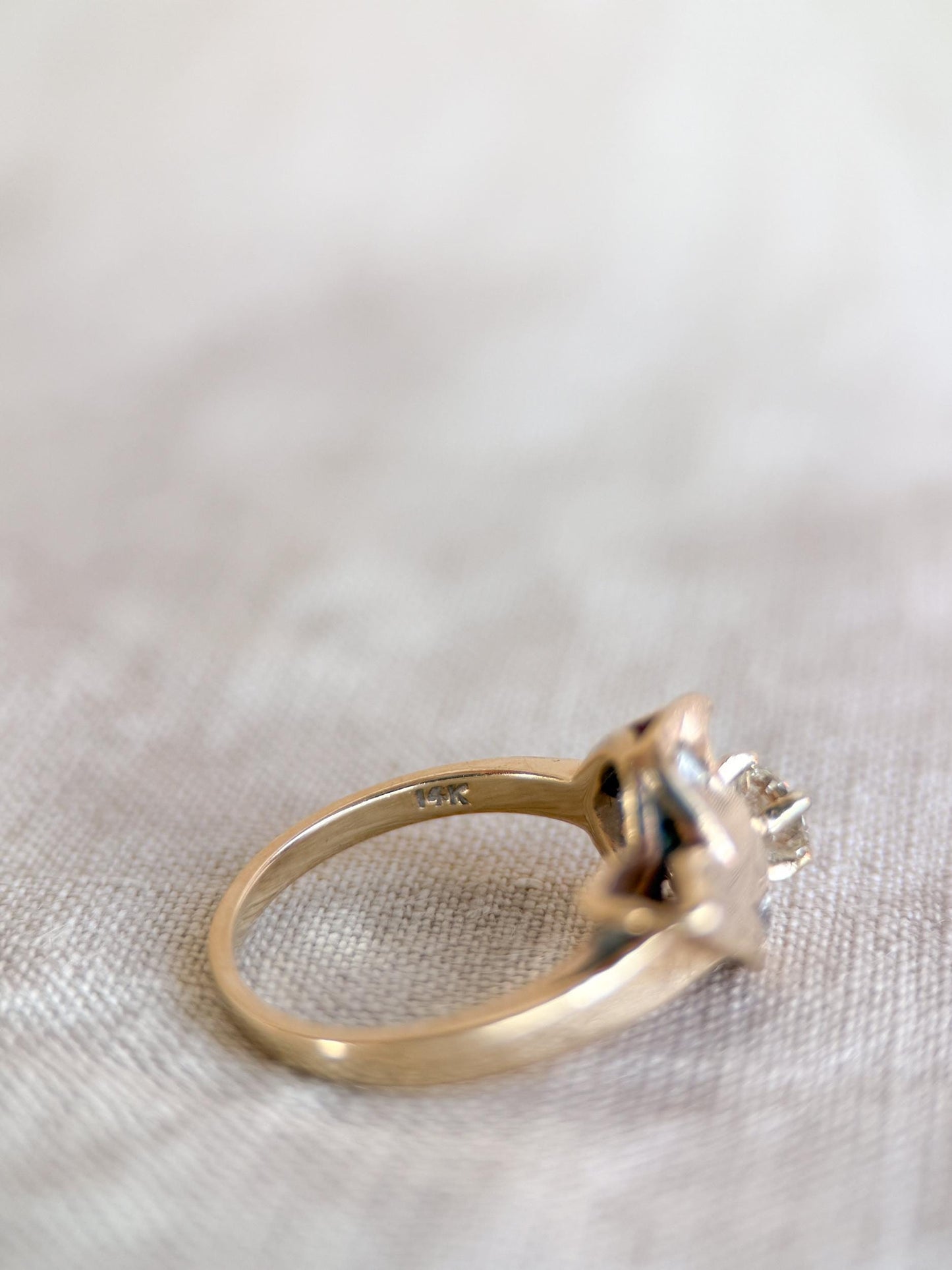 Vintage Diamond Engagement Ring, Round Cut, 14k Gold, 1960s Art Nouveau Bridal Ring