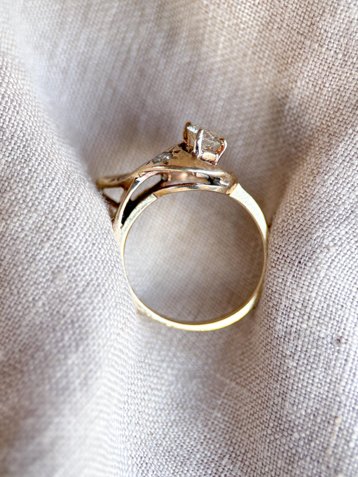 Vintage Diamond Engagement Ring, Round Cut, 14k Gold, 1960s Art Nouveau Bridal Ring