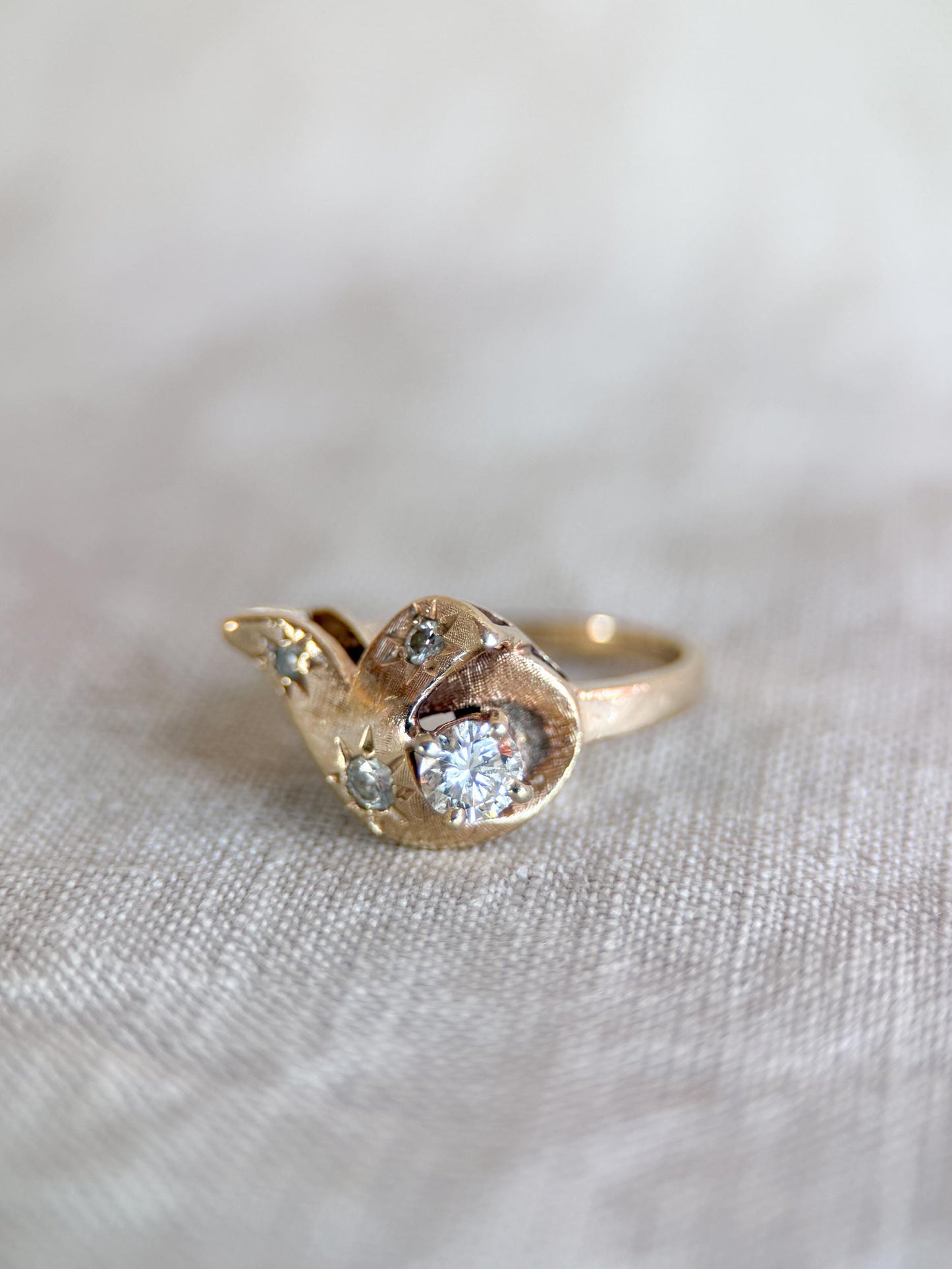 Vintage Diamond Engagement Ring, Round Cut, 14k Gold, 1960s Art Nouveau Bridal Ring