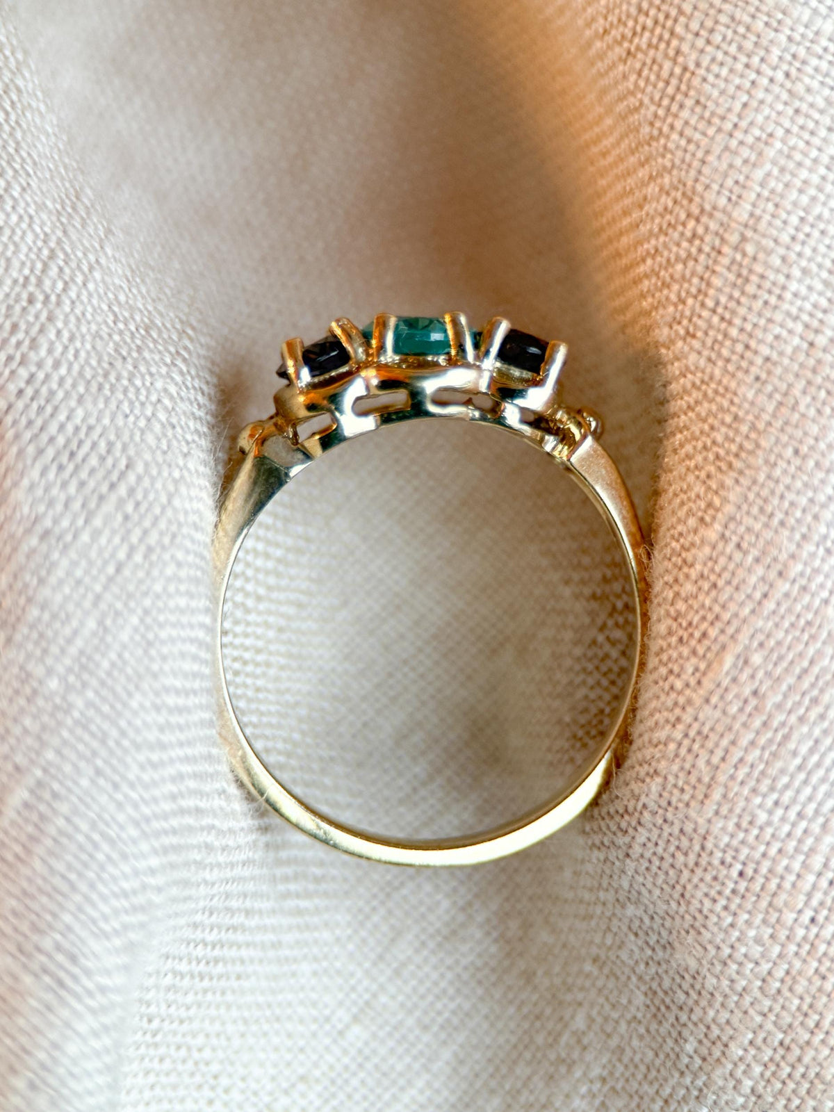 Vintage 1970s Tourmaline & Iolite Three Stone Ring, 10k Gold