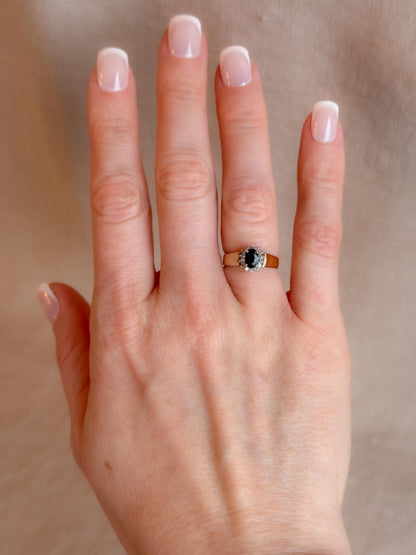 Vintage 1990s Sapphire & Diamond Halo Ring in 14k Gold