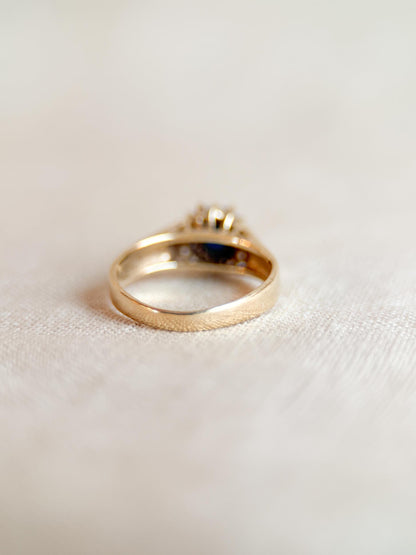 Vintage 1990s Sapphire & Diamond Halo Ring in 14k Gold