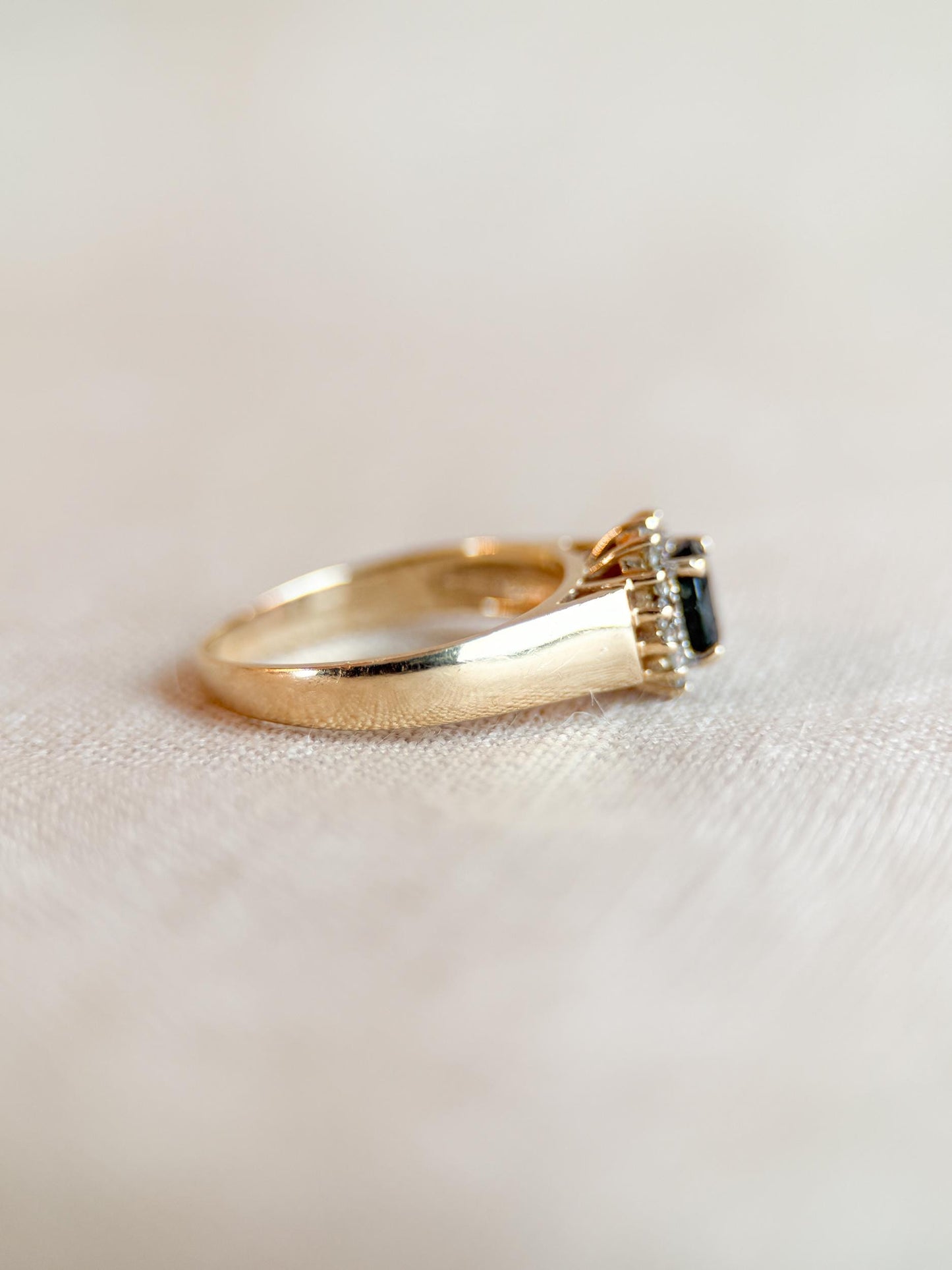 Vintage 1990s Sapphire & Diamond Halo Ring in 14k Gold