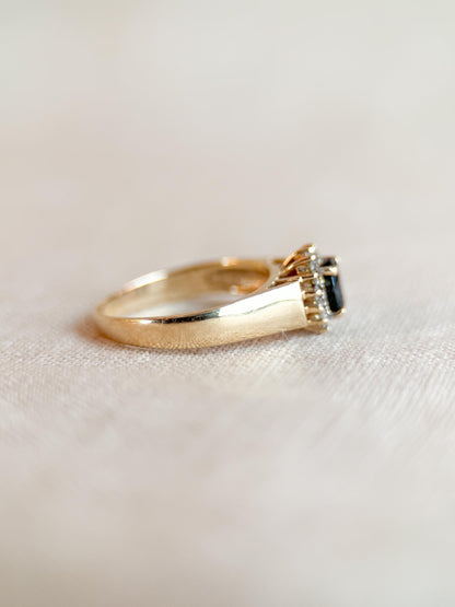 Vintage 1990s Sapphire & Diamond Halo Ring in 14k Gold