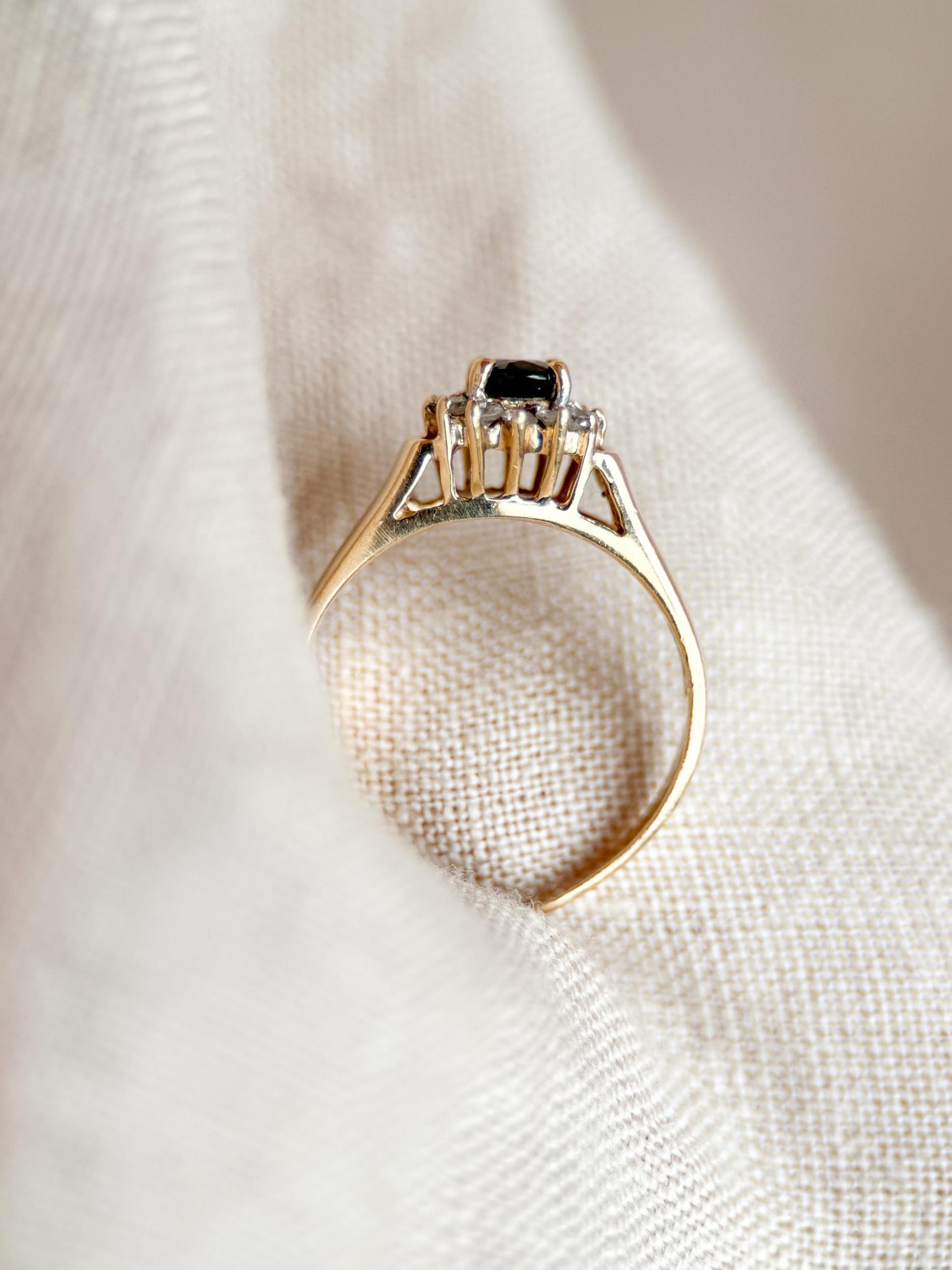 Vintage 1990s Sapphire & Diamond Halo Ring in 14k Gold