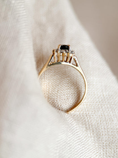 Vintage 1990s Sapphire & Diamond Halo Ring in 14k Gold