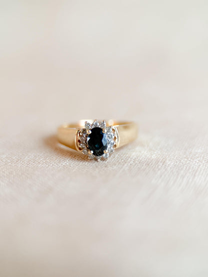 Vintage 1990s Sapphire & Diamond Halo Ring in 14k Gold