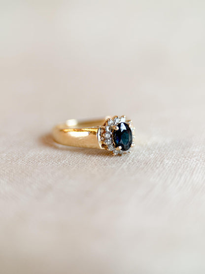 Vintage 1990s Sapphire & Diamond Halo Ring in 14k Gold