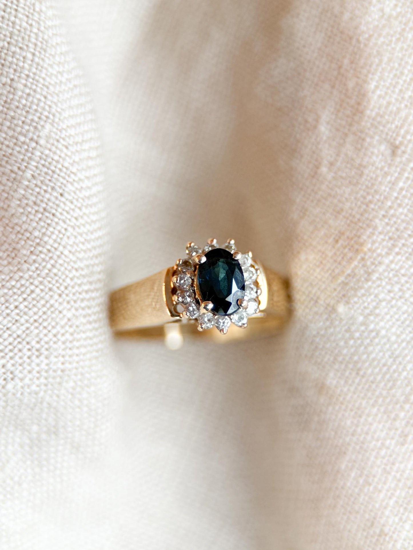Vintage 1990s Sapphire & Diamond Halo Ring in 14k Gold