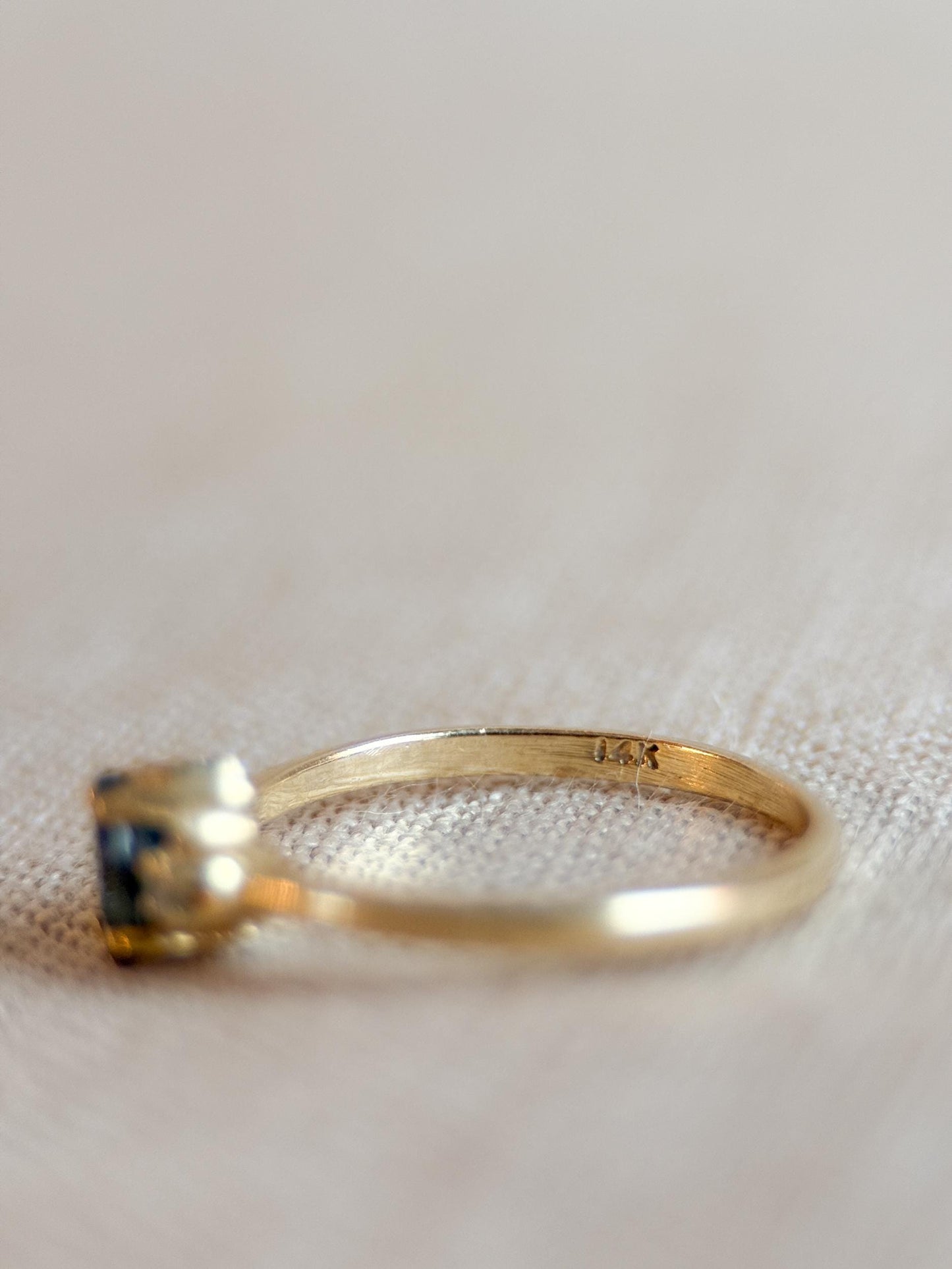Vintage 1990s Marquise Blue Sapphire Dainty Ring, 14k Gold