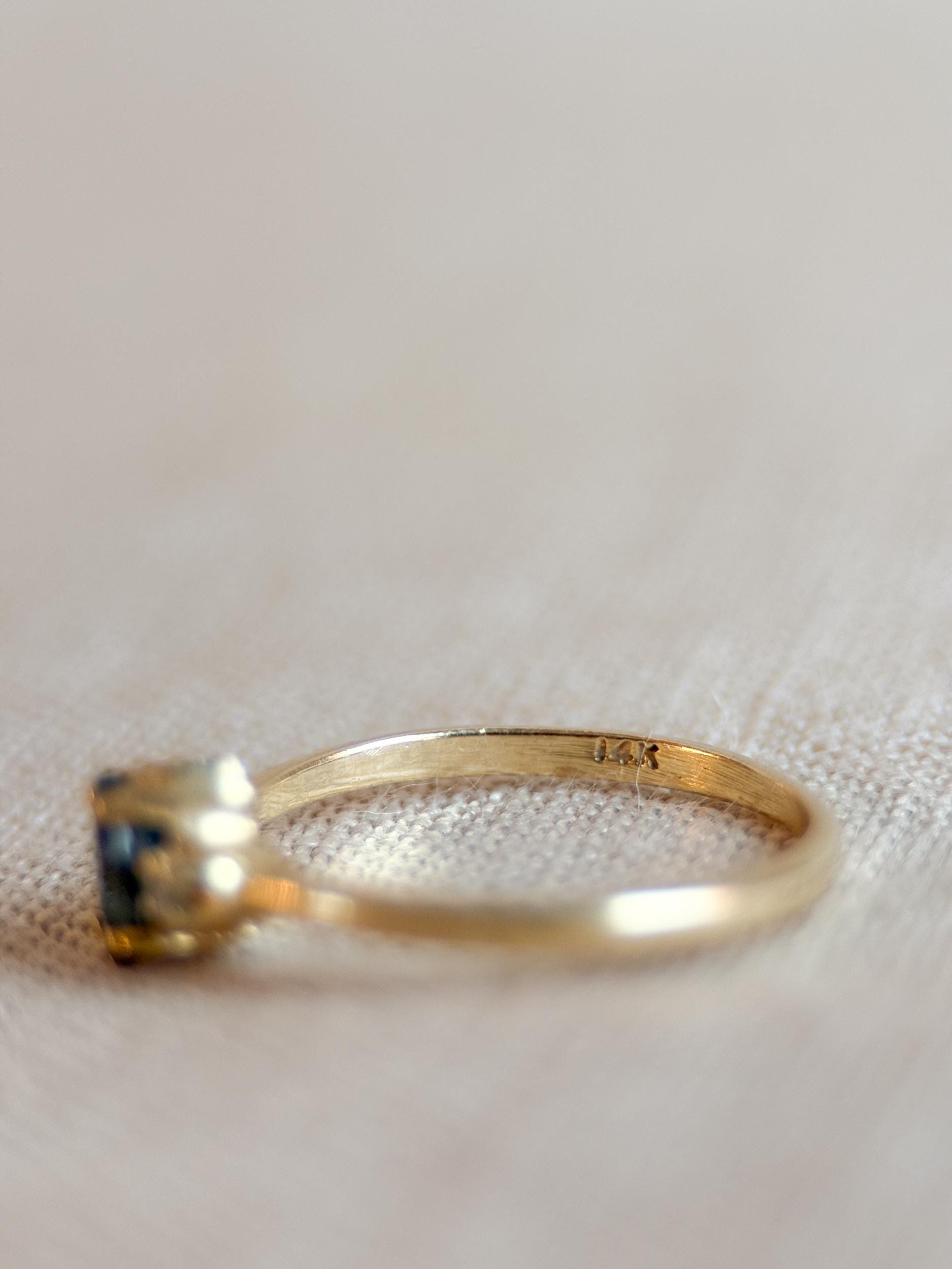 Vintage 1990s Marquise Blue Sapphire Dainty Ring, 14k Gold