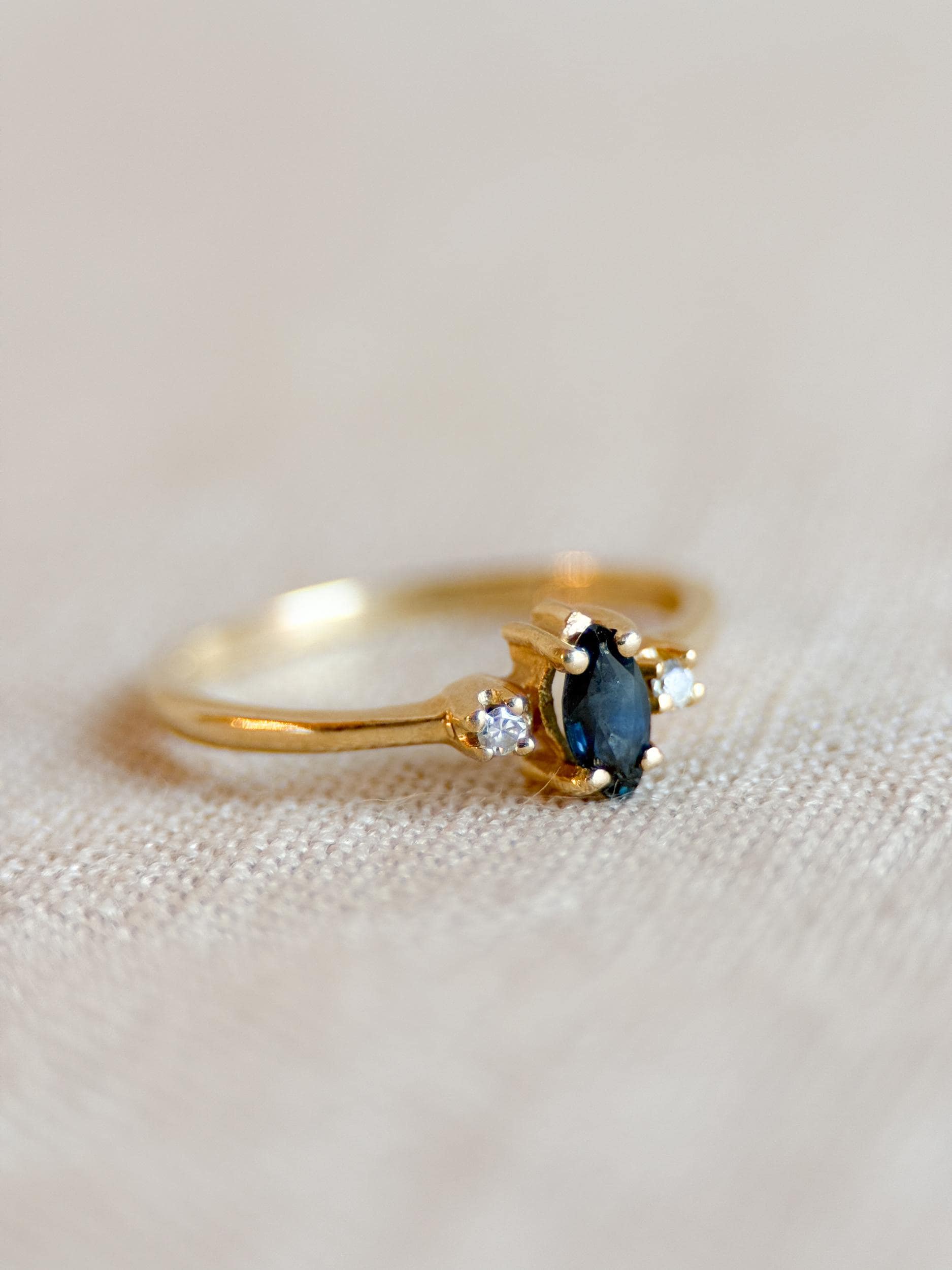 Vintage 1990s Marquise Blue Sapphire Dainty Ring, 14k Gold