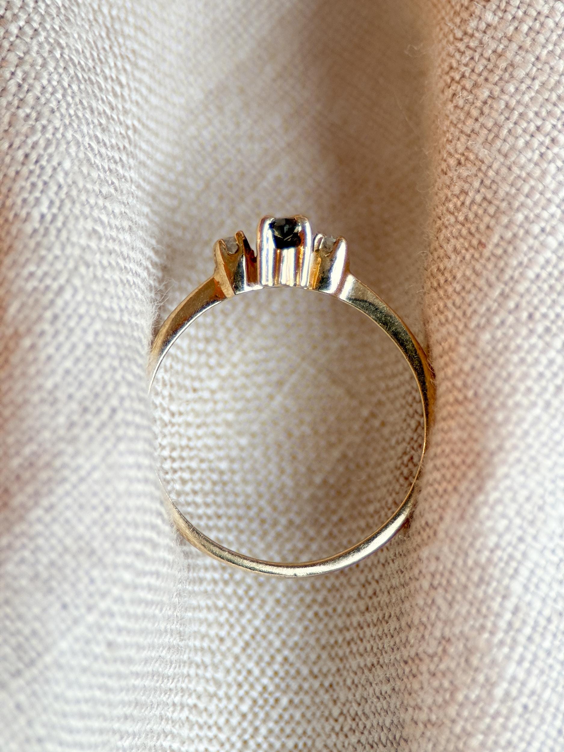 Vintage 1990s Marquise Blue Sapphire Dainty Ring, 14k Gold