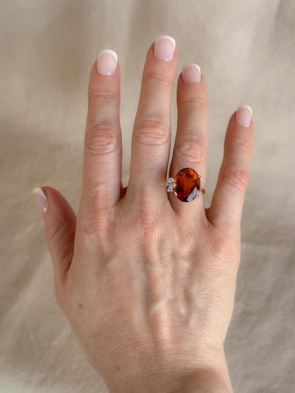 Vintage 1970s Citrine Cocktail Ring in 18k Gold