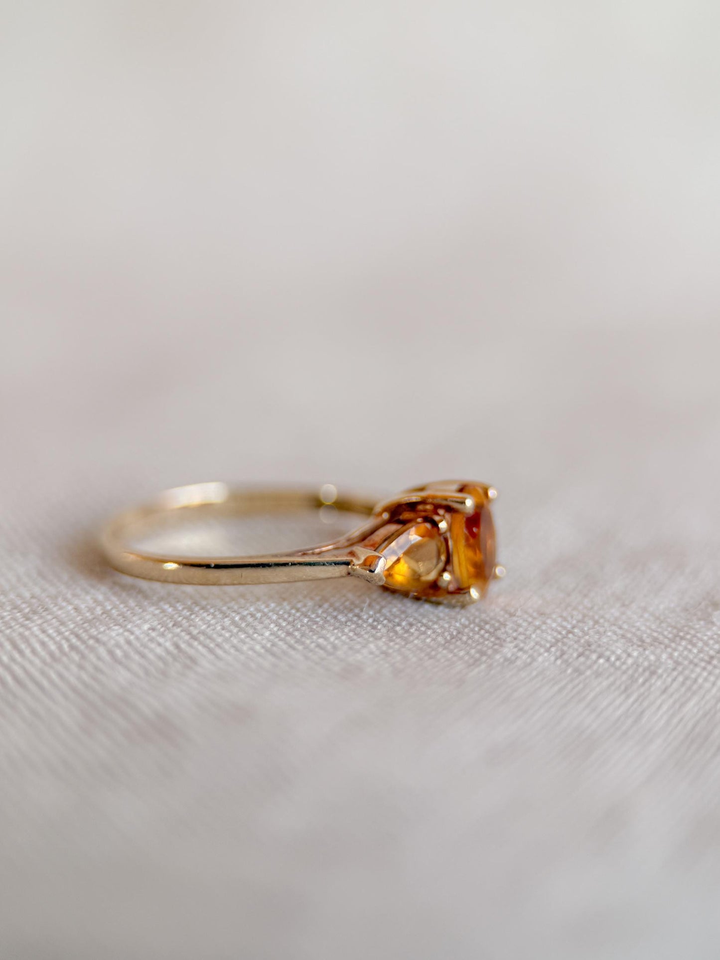 Vintage 1970s Three Stone Citrine Ring in 10k Gold