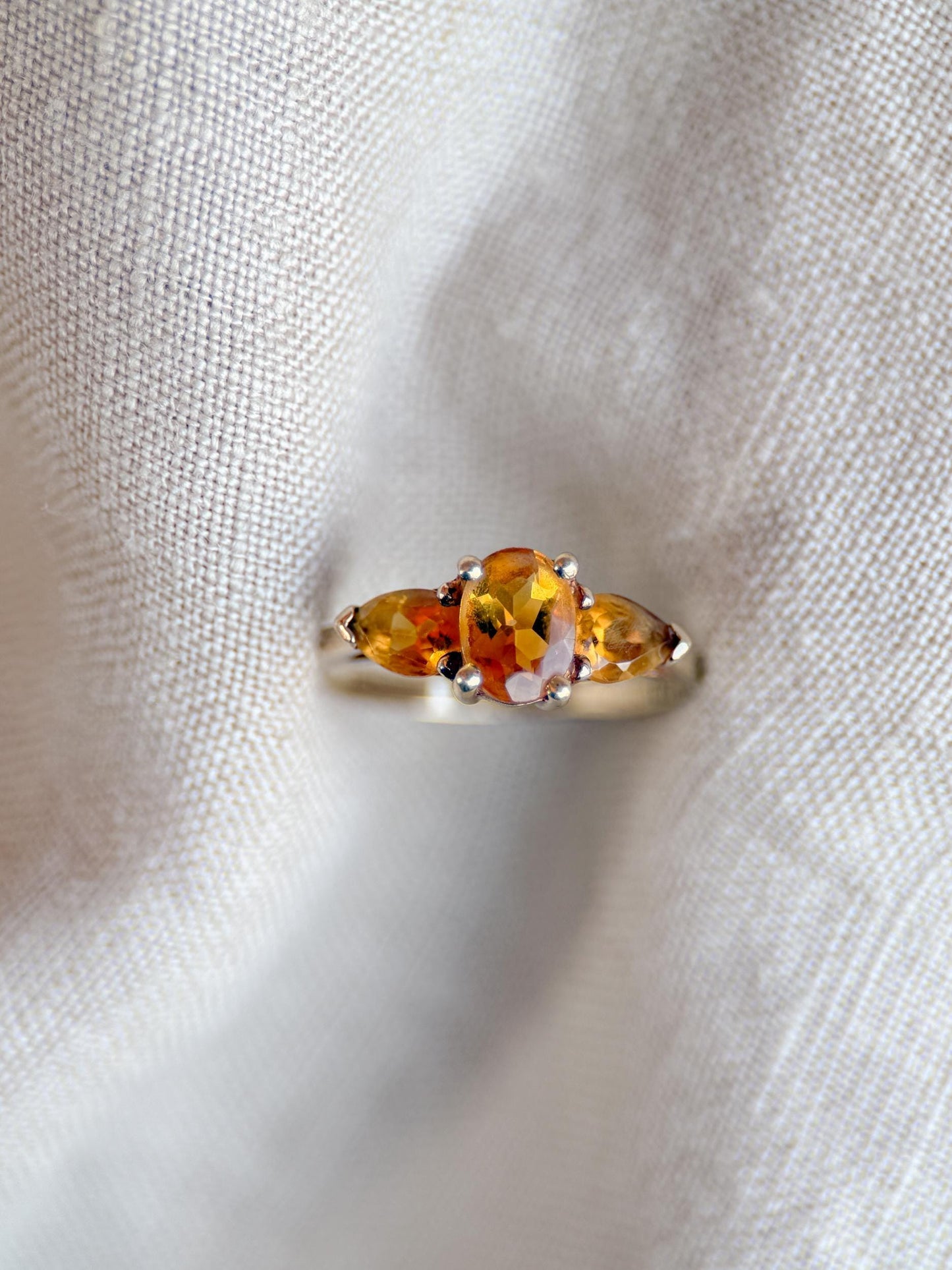 Vintage 1970s Three Stone Citrine Ring in 10k Gold