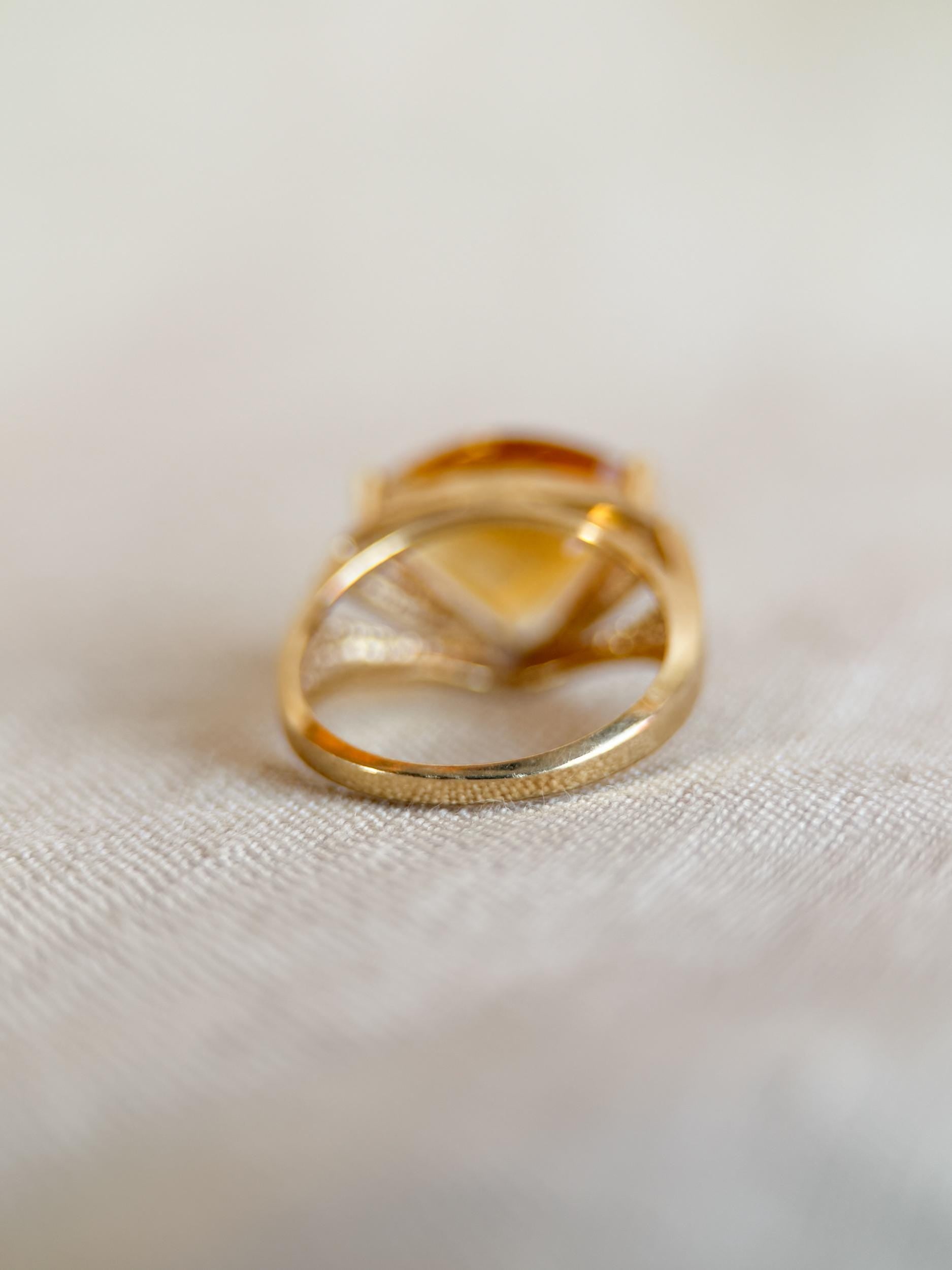 Vintage 1980s Geometric Citrine Cocktail Ring in 14k Gold - Timeless Sustainability • Vintage Fine Jewelry
