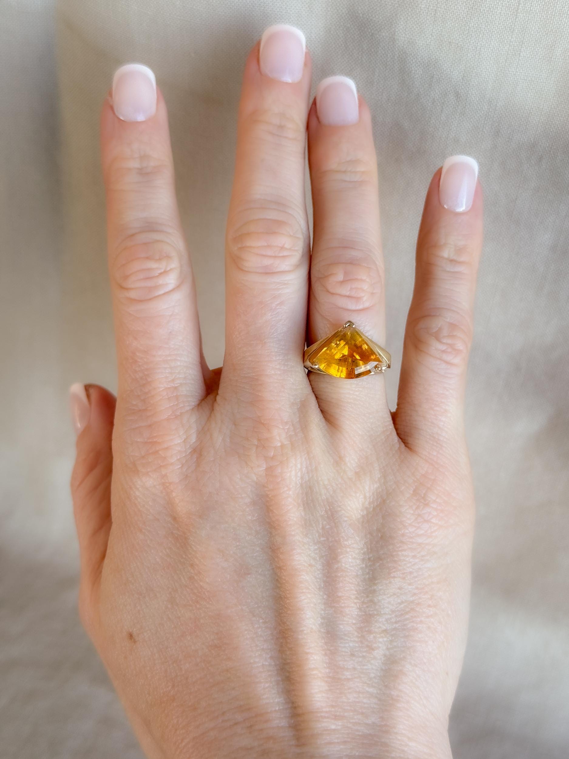 Vintage 1980s Geometric Citrine Cocktail Ring in 14k Gold - Timeless Sustainability • Vintage Fine Jewelry