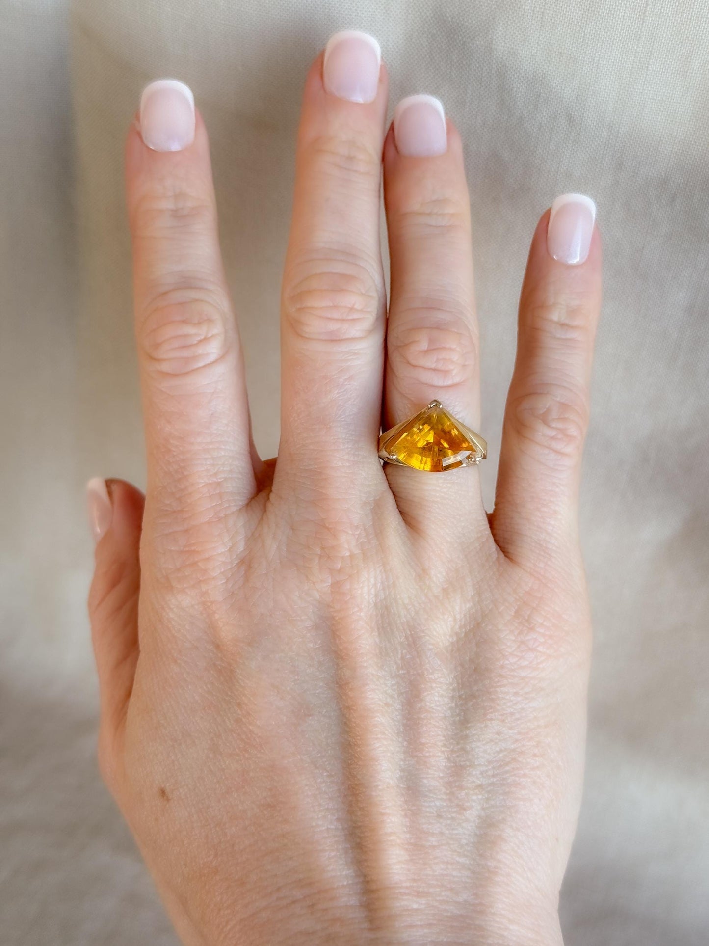 Vintage 1980s Geometric Citrine Cocktail Ring in 14k Gold