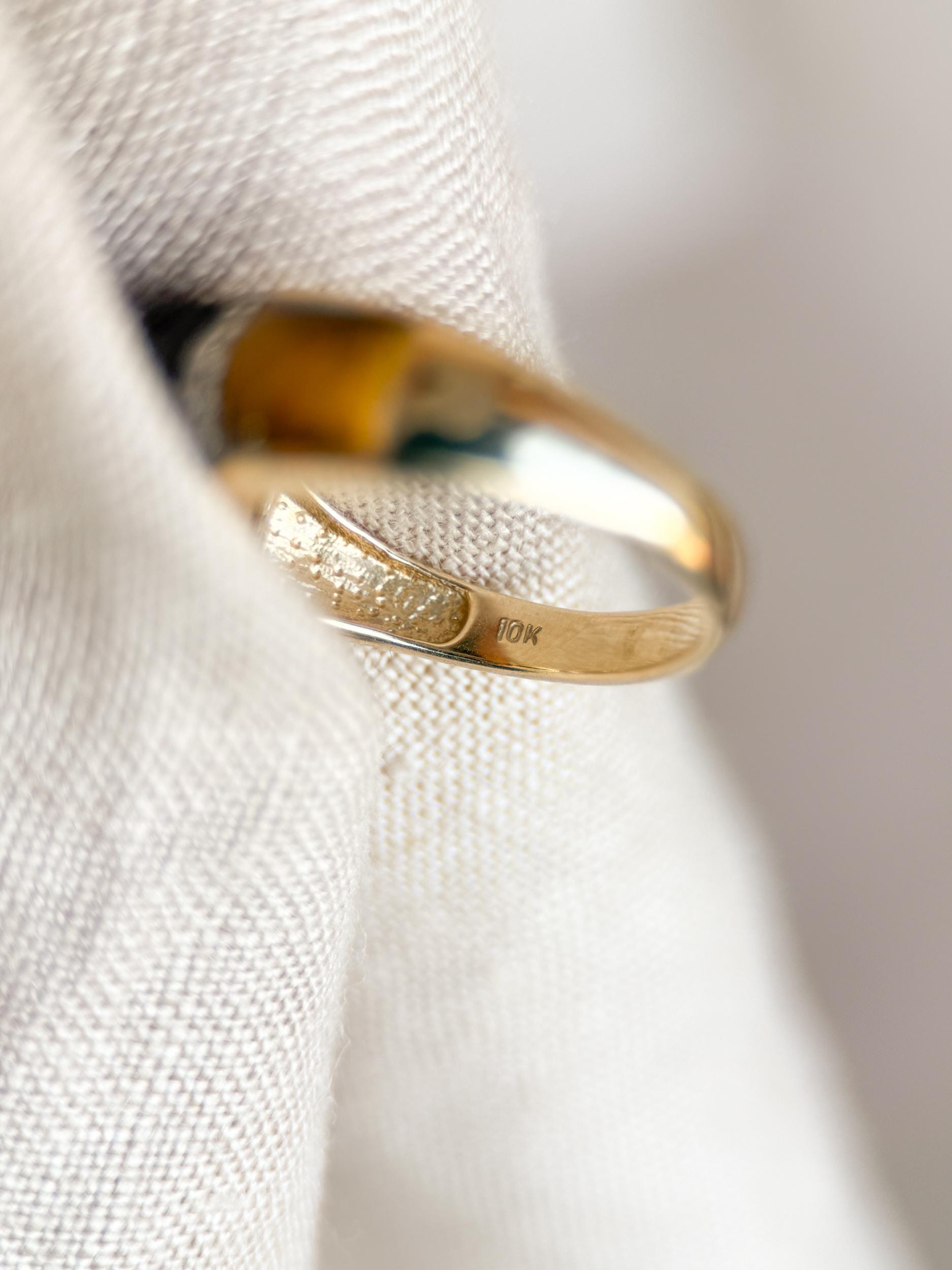 Vintage 1970s Cats Eye & Diamond Band in 10k Gold - Timeless Sustainability • Vintage Fine Jewelry