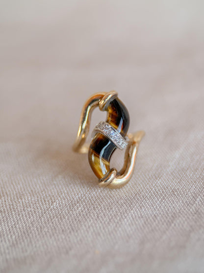 Vintage 1970s Cats Eye & Diamond Ring in 14k Gold