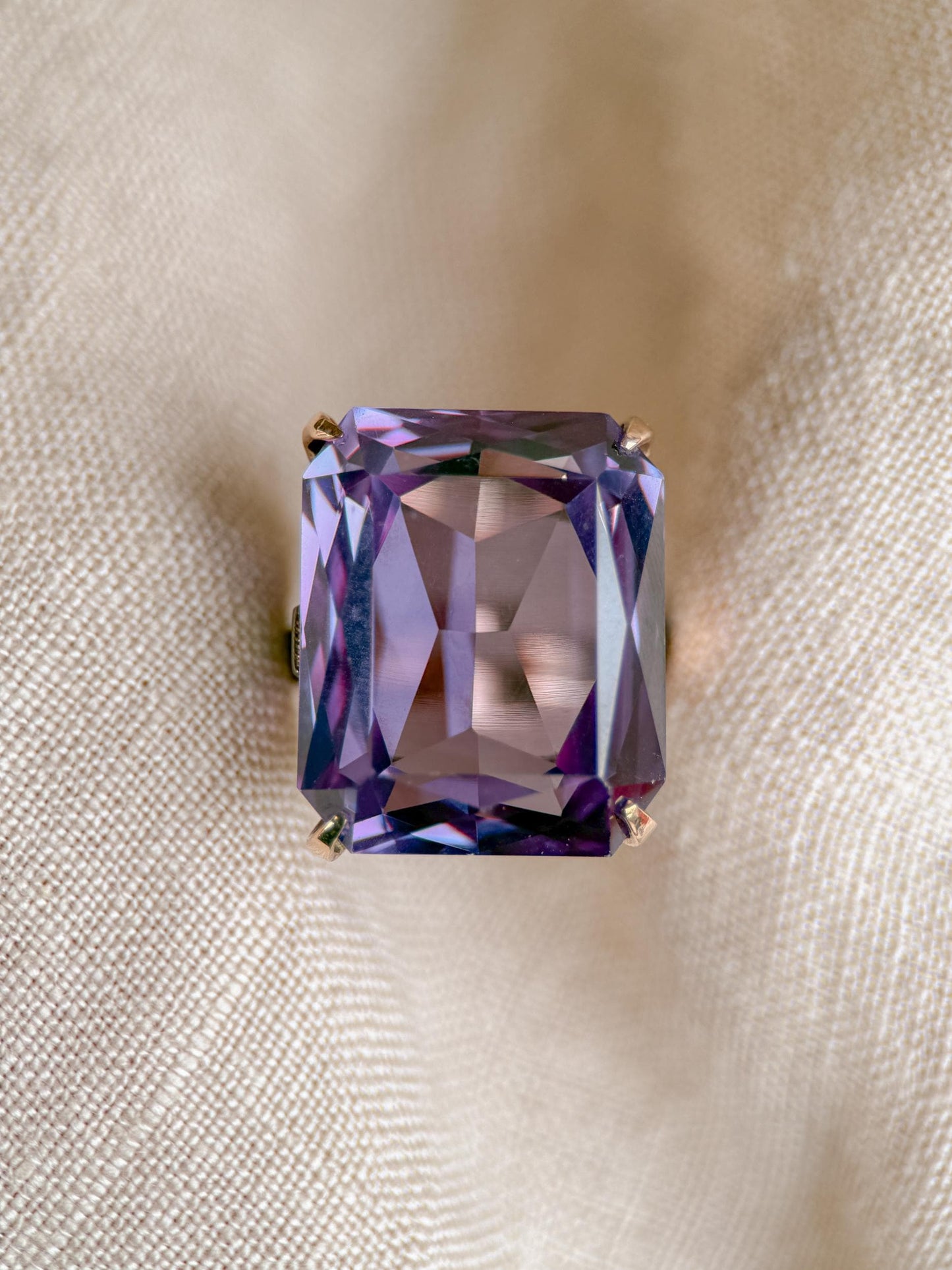 Vintage 1930s Emerald Cut Purple Sapphire Ring, 10k Gold - Timeless Sustainability • Vintage Fine Jewelry