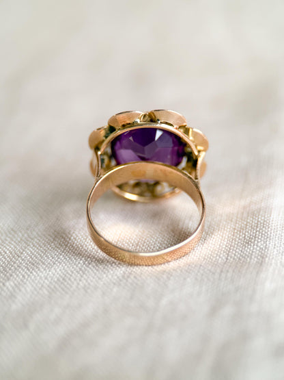 Vintage 1930s Oval Cut Purple Sapphire Ring, 14k Gold