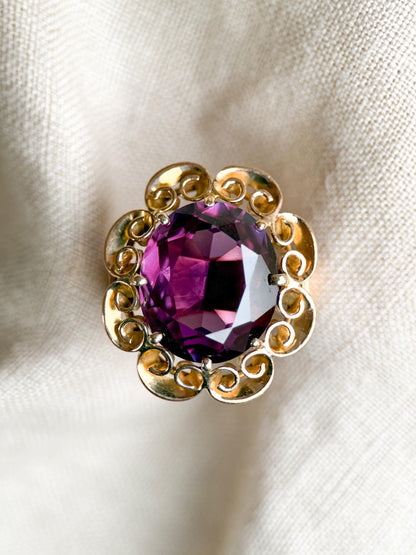 Vintage 1930s Oval Cut Purple Sapphire Ring, 14k Gold