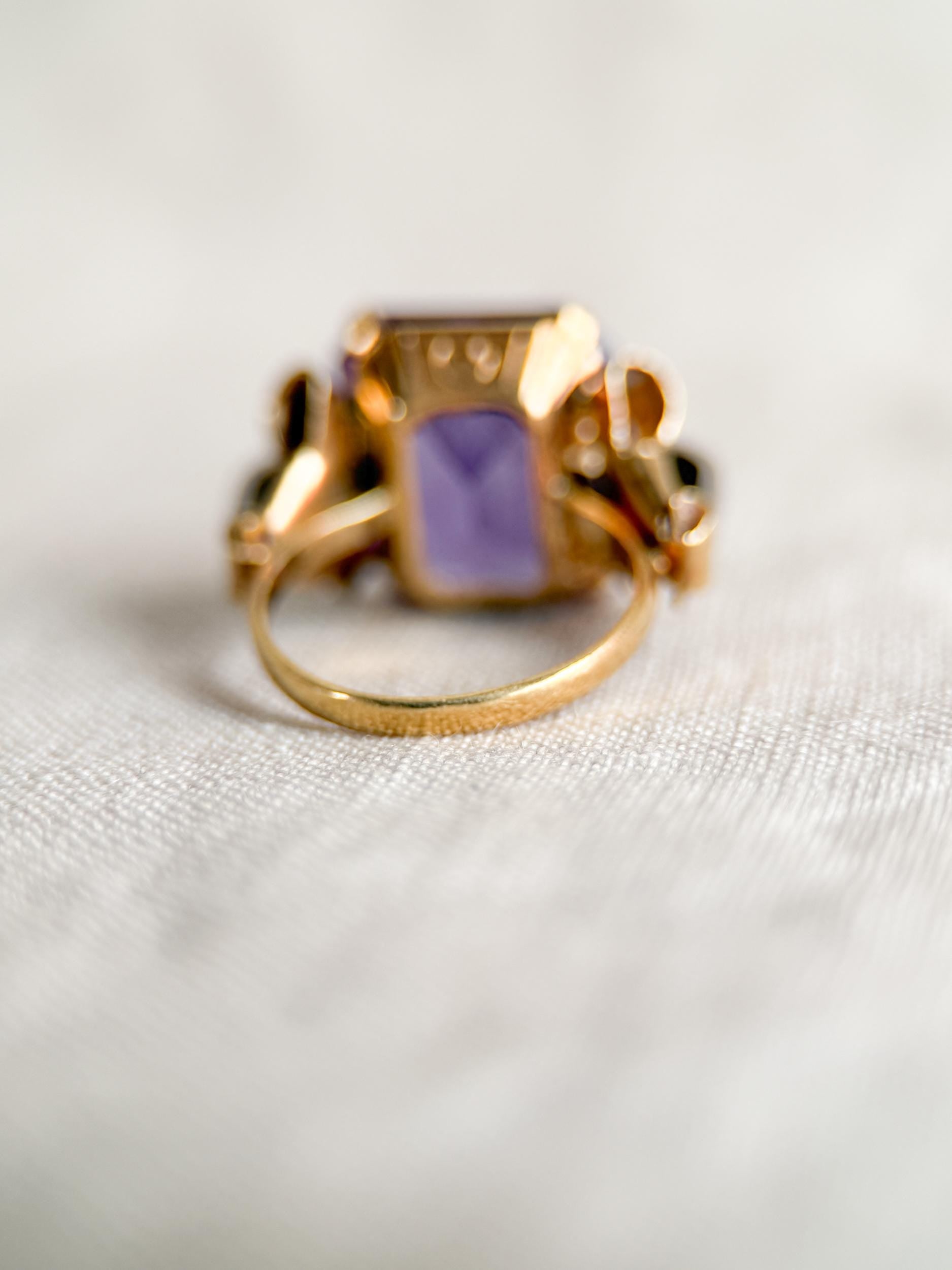 Vintage 1930s Emerald Cut Purple Sapphire Ring, 14k Gold