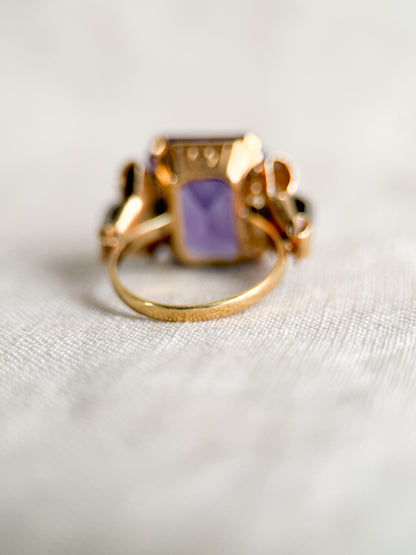 Vintage 1930s Emerald Cut Purple Sapphire Ring, 14k Gold