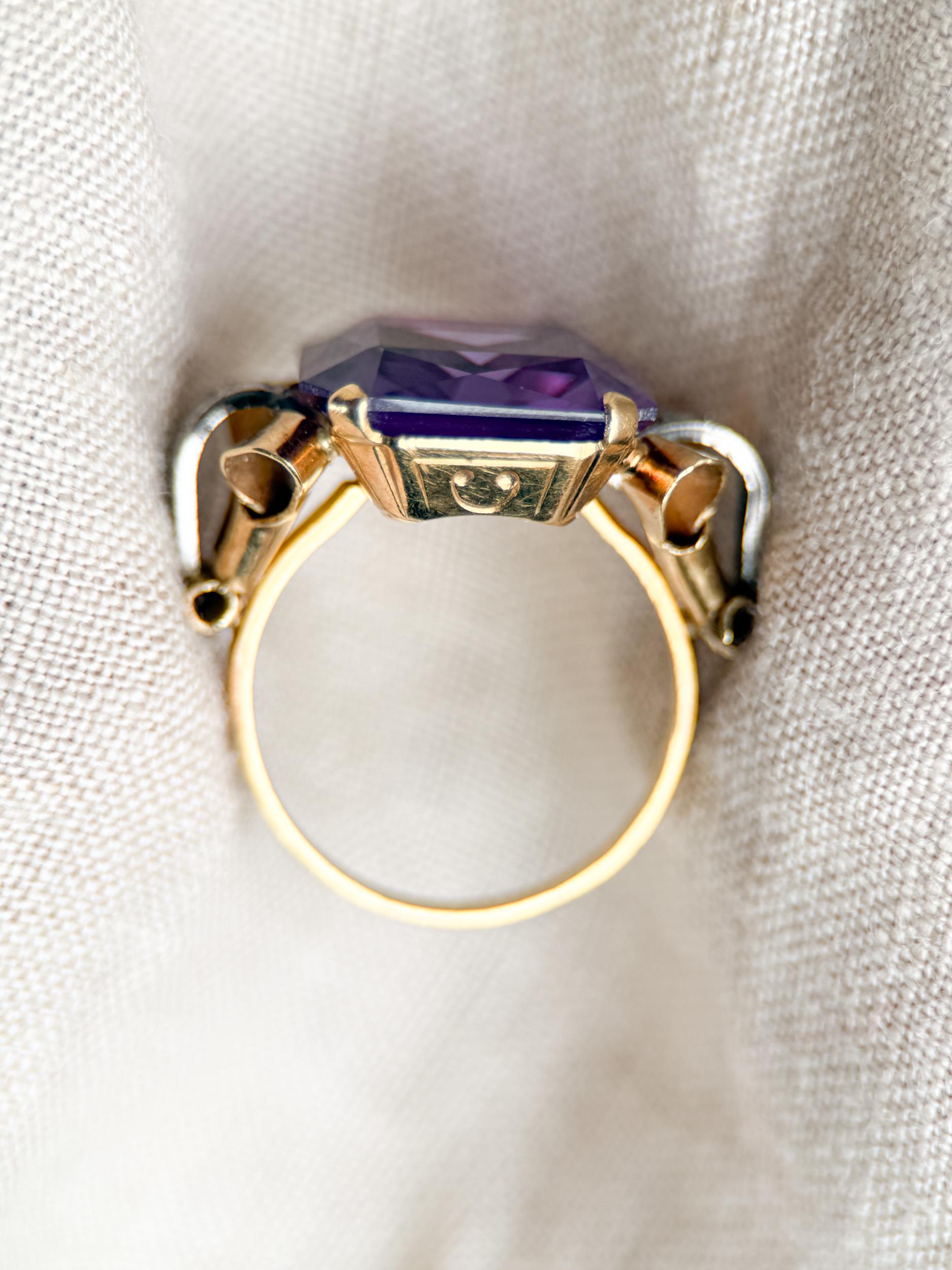 Vintage 1930s Emerald Cut Purple Sapphire Ring, 14k Gold