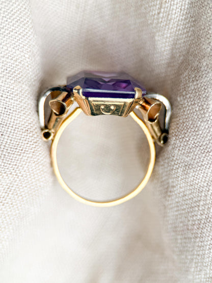 Vintage 1930s Emerald Cut Purple Sapphire Ring, 14k Gold