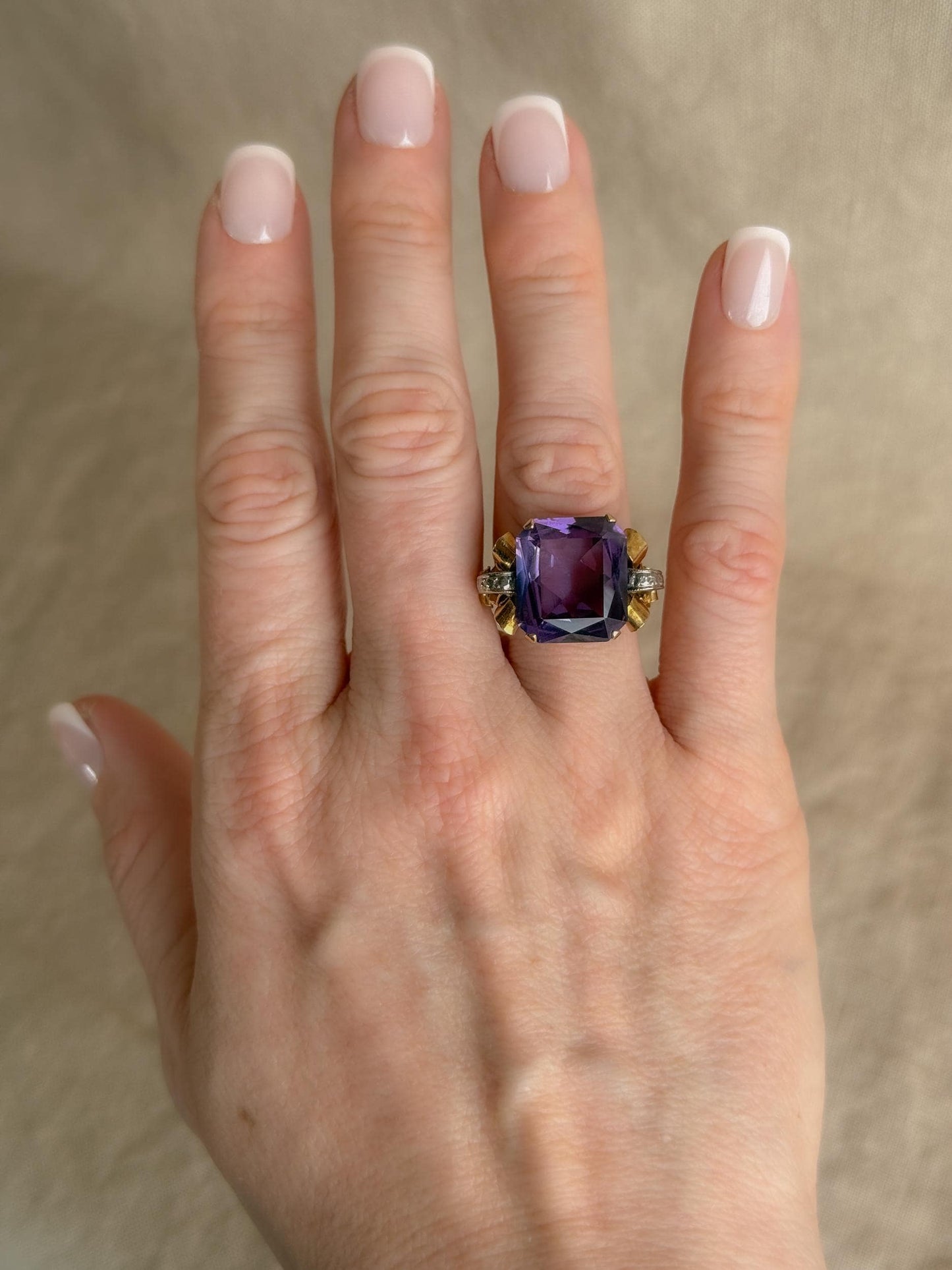 Vintage 1930s Emerald Cut Purple Sapphire Ring, 14k Gold