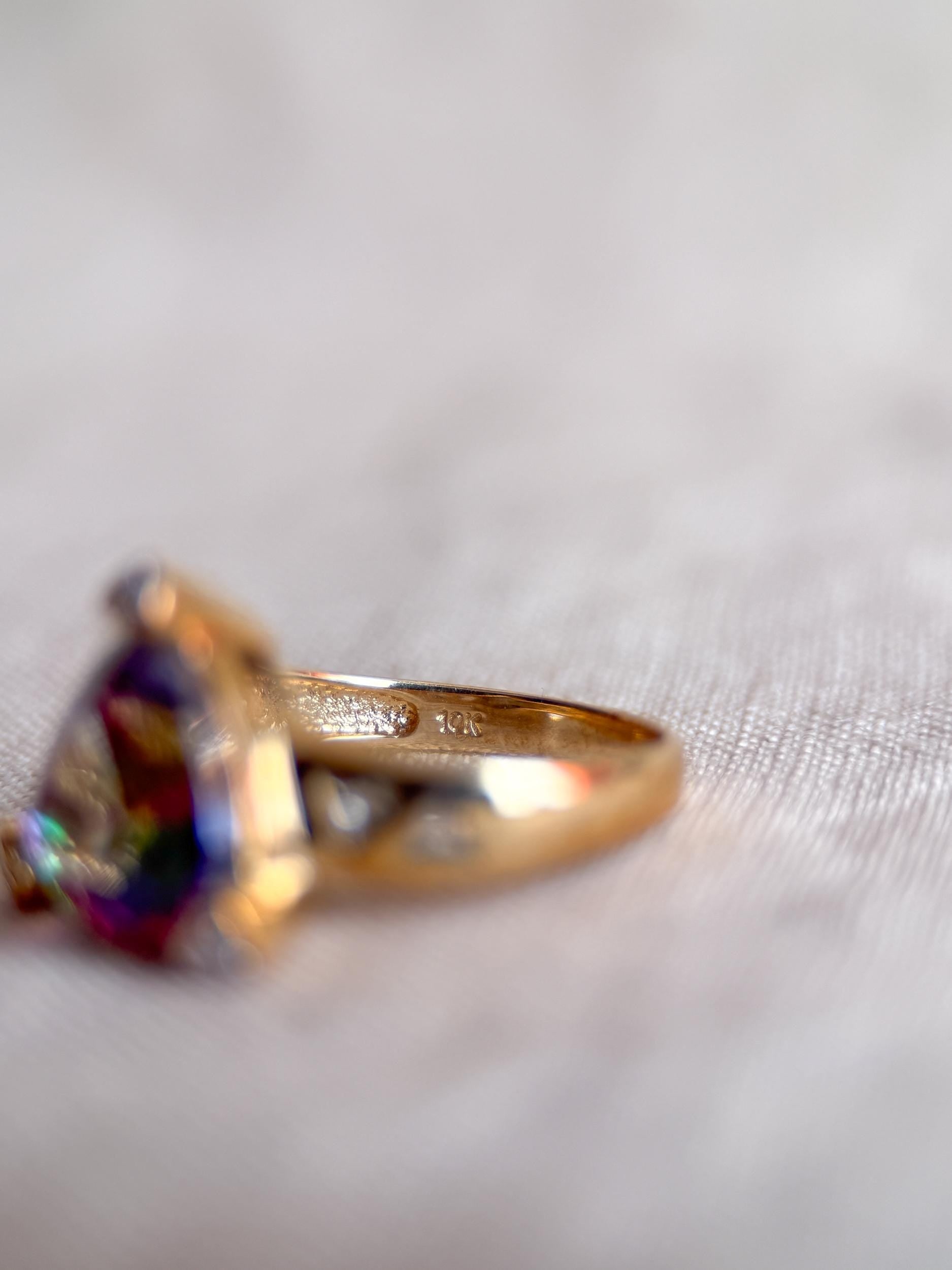 Vintage 1990s Mystic Topaz & Diamond Ring, 10k Gold