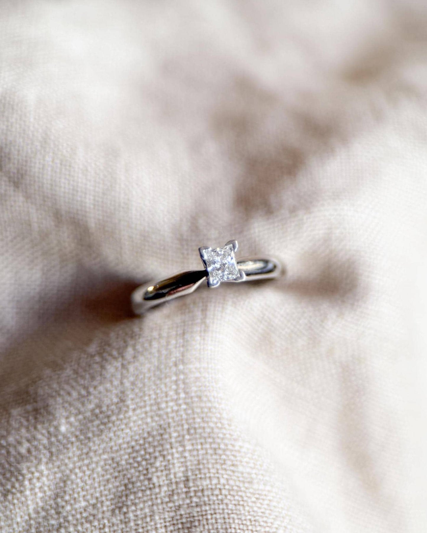 Vintage Diamond Engagement Ring, Princess Cut, 14k White Gold, 1990s Solitaire Prong Setting