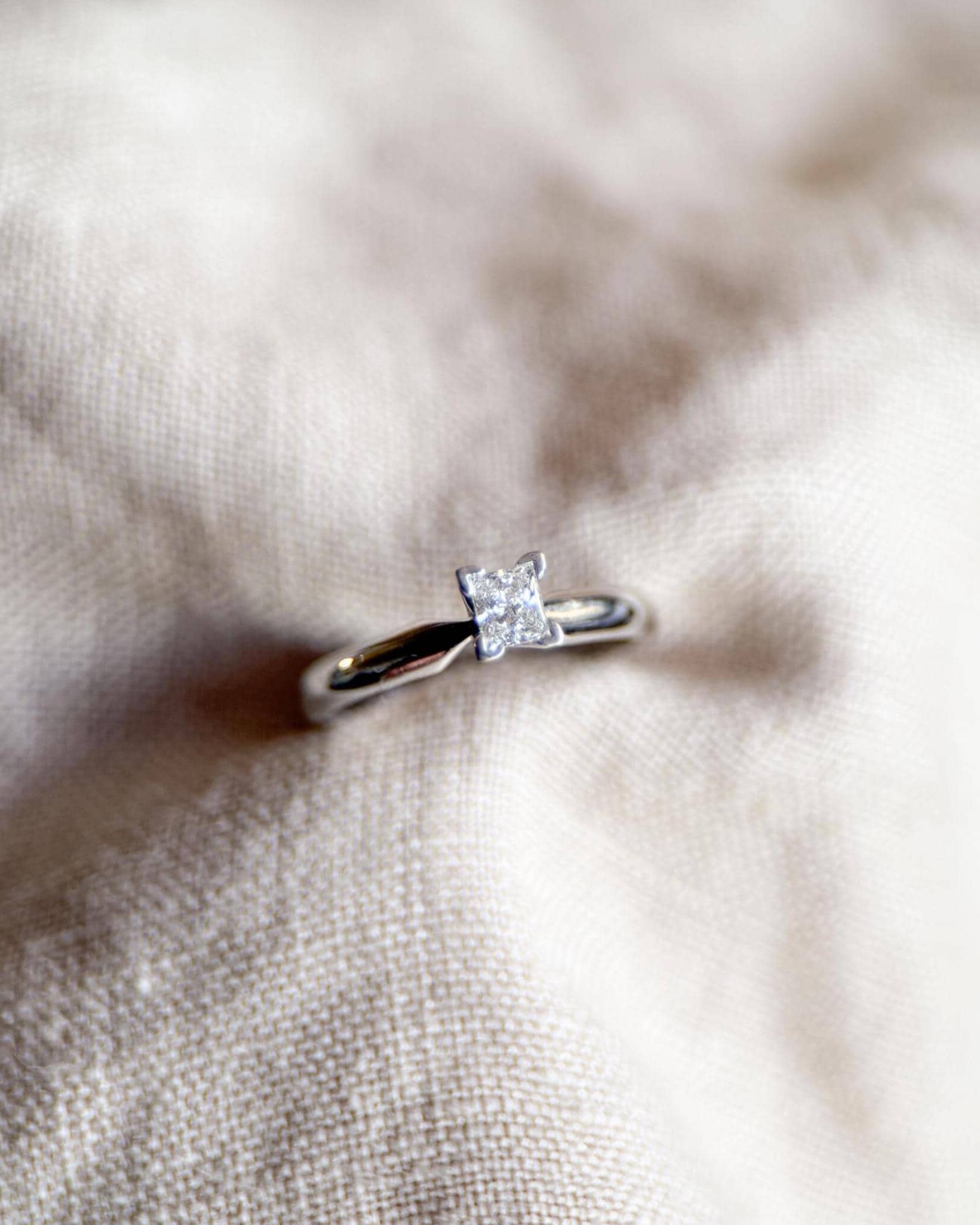 Vintage Diamond Engagement Ring, Princess Cut, 14k White Gold, 1990s Solitaire Prong Setting